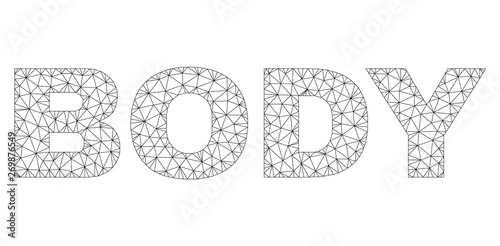 Mesh vector BODY text. Abstract lines and circle dots form BODY black carcass symbols. Wire carcass flat polygonal mesh in vector format.