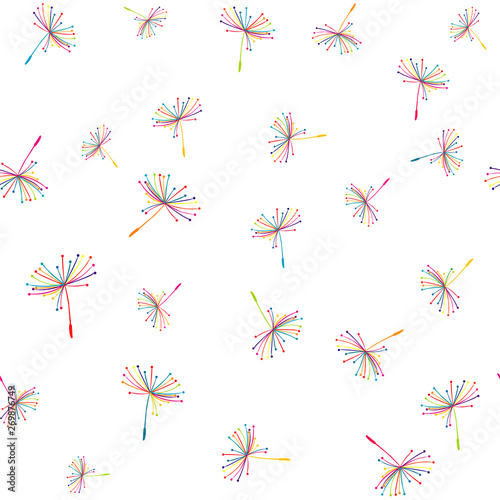 Seamless pattern with colorful flying dandelion seeds