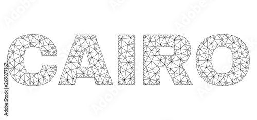 Mesh vector CAIRO text. Abstract lines and circle dots are organized into CAIRO black carcass symbols. Wire carcass flat triangular mesh in eps vector format.