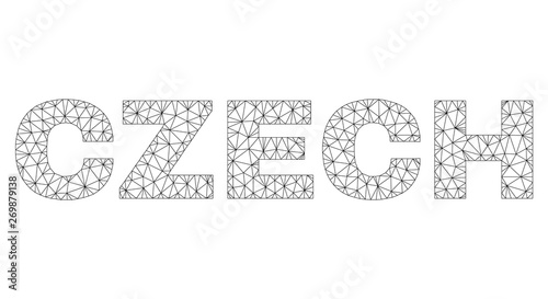 Mesh vector CZECH text. Abstract lines and spheric points are organized into CZECH black carcass symbols. Linear frame 2D triangular mesh in eps vector format.