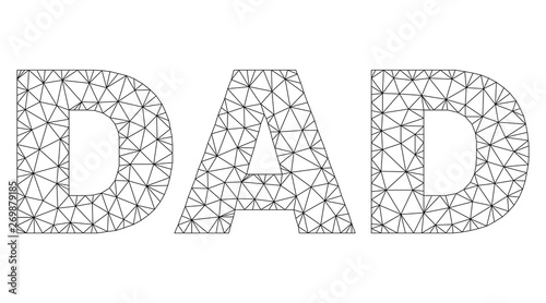 Mesh vector DAD text caption. Abstract lines and circle dots are organized into DAD black carcass symbols. Linear carcass 2D polygonal mesh in vector format.