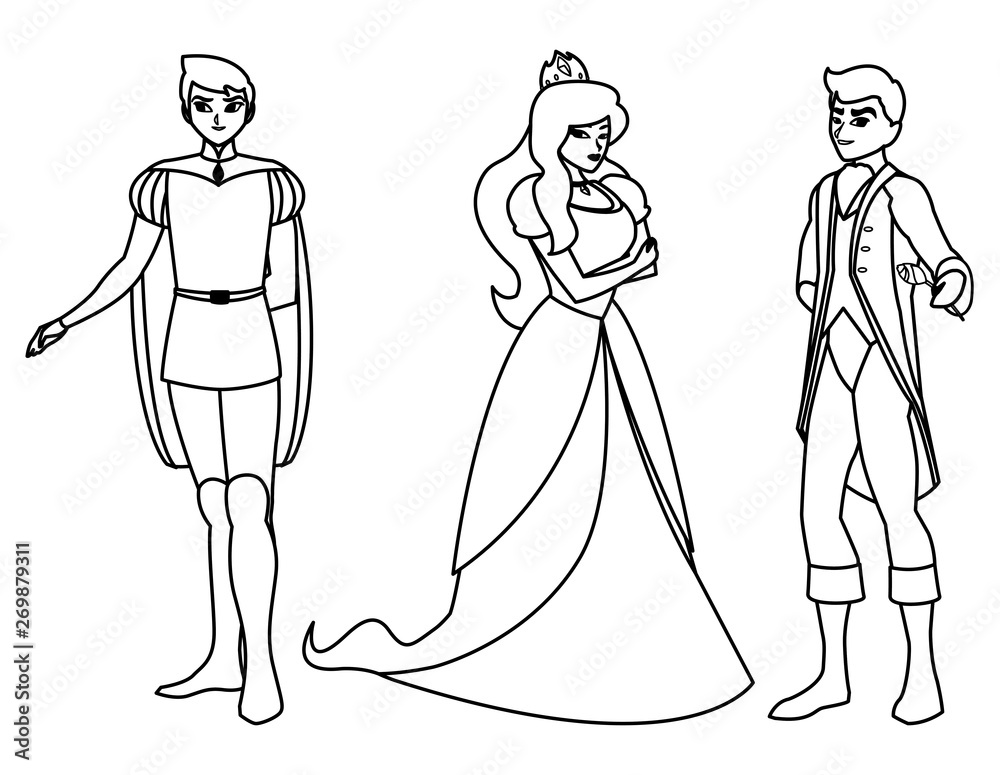 Fototapeta premium beautiful princess with princes of tales characters