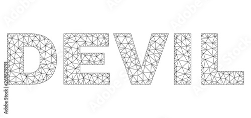 Mesh vector DEVIL text label. Abstract lines and points are organized into DEVIL black carcass symbols. Linear carcass flat triangular mesh in eps vector format.