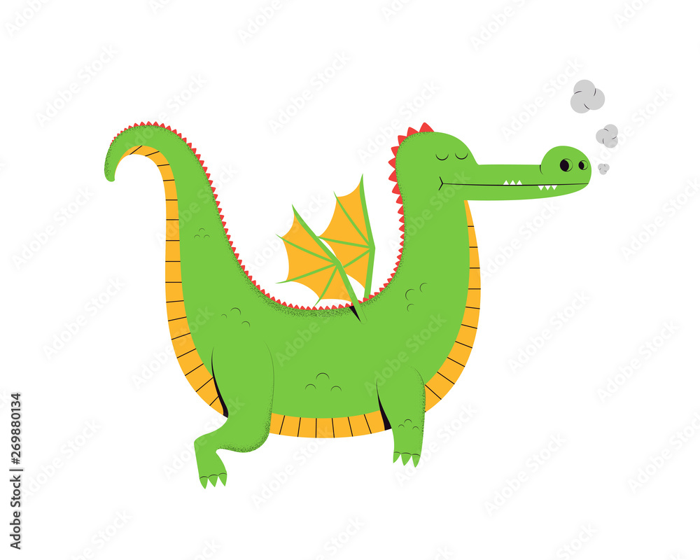 Fototapeta premium Flying dragon. Cute cartoon dragon isolated on a white background. Vector illustration