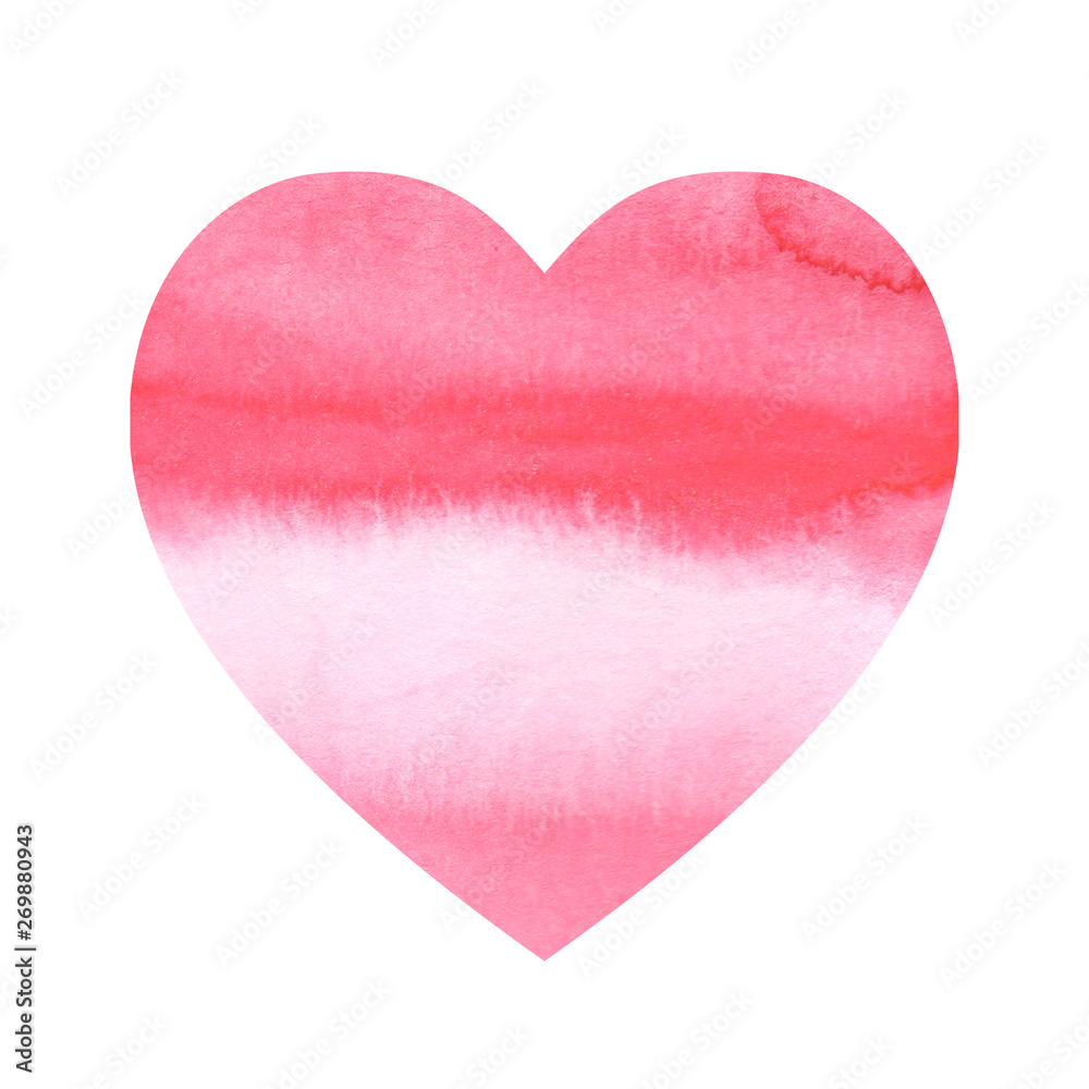 Illustration of an abstract heart from pink to coral white watercolor color gradient. hand-drawn. for design wallpapers, posters, cards and banners