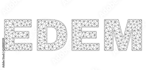 Mesh vector EDEM text. Abstract lines and circle dots form EDEM black carcass symbols. Linear carcass 2D triangular mesh in vector format.