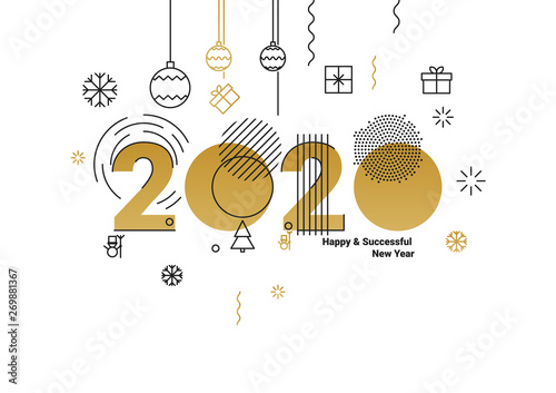 Business Happy New Year 2020 greeting card. Vector illustration concept for background, greeting card, banner for website, social media banner, marketing material.