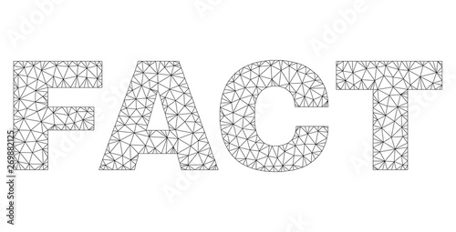 Mesh vector FACT text. Abstract lines and circle dots are organized into FACT black carcass symbols. Linear carcass flat triangular mesh in eps vector format.