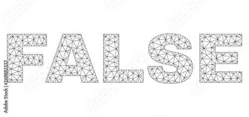 Mesh vector FALSE text. Abstract lines and circle dots are organized into FALSE black carcass symbols. Linear carcass flat triangular mesh in eps vector format.