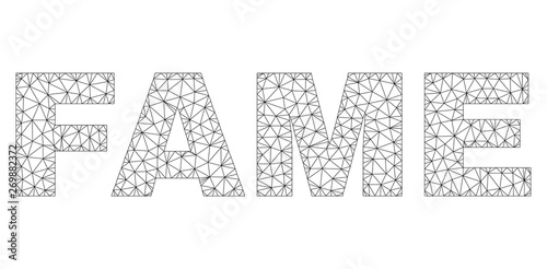 Mesh vector FAME text. Abstract lines and circle dots form FAME black carcass symbols. Linear carcass 2D polygonal mesh in eps vector format.