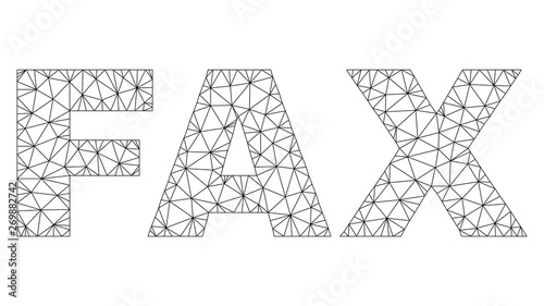 Mesh vector FAX text. Abstract lines and circle dots are organized into FAX black carcass symbols. Linear carcass 2D polygonal mesh in vector format.