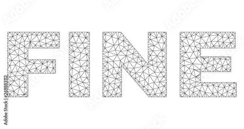 Mesh vector FINE text caption. Abstract lines and spheric points are organized into FINE black carcass symbols. Linear carcass 2D triangular mesh in eps vector format.