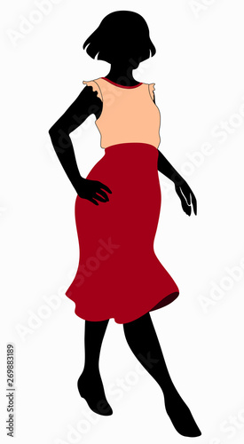 Fashion model. Silhouette of a woman in a set of clothes