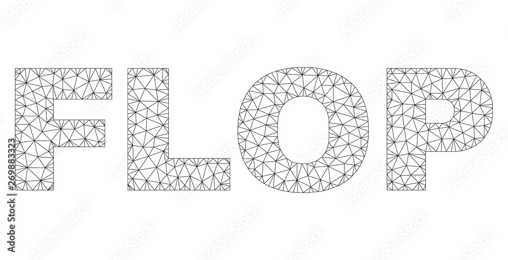 Mesh vector FLOP text. Abstract lines and small circles form FLOP black carcass symbols. Linear carcass flat triangular mesh in eps vector format.