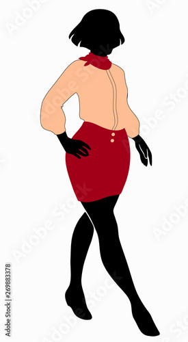Fashion model. Silhouette of a woman in a set of clothes