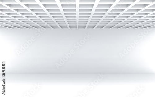 3d rendering.modern square pattern ceiling with empty white wall room wall design background.