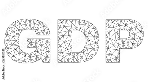 Mesh vector GDP text. Abstract lines and points are organized into GDP black carcass symbols. Wire carcass 2D triangular network in eps vector format.