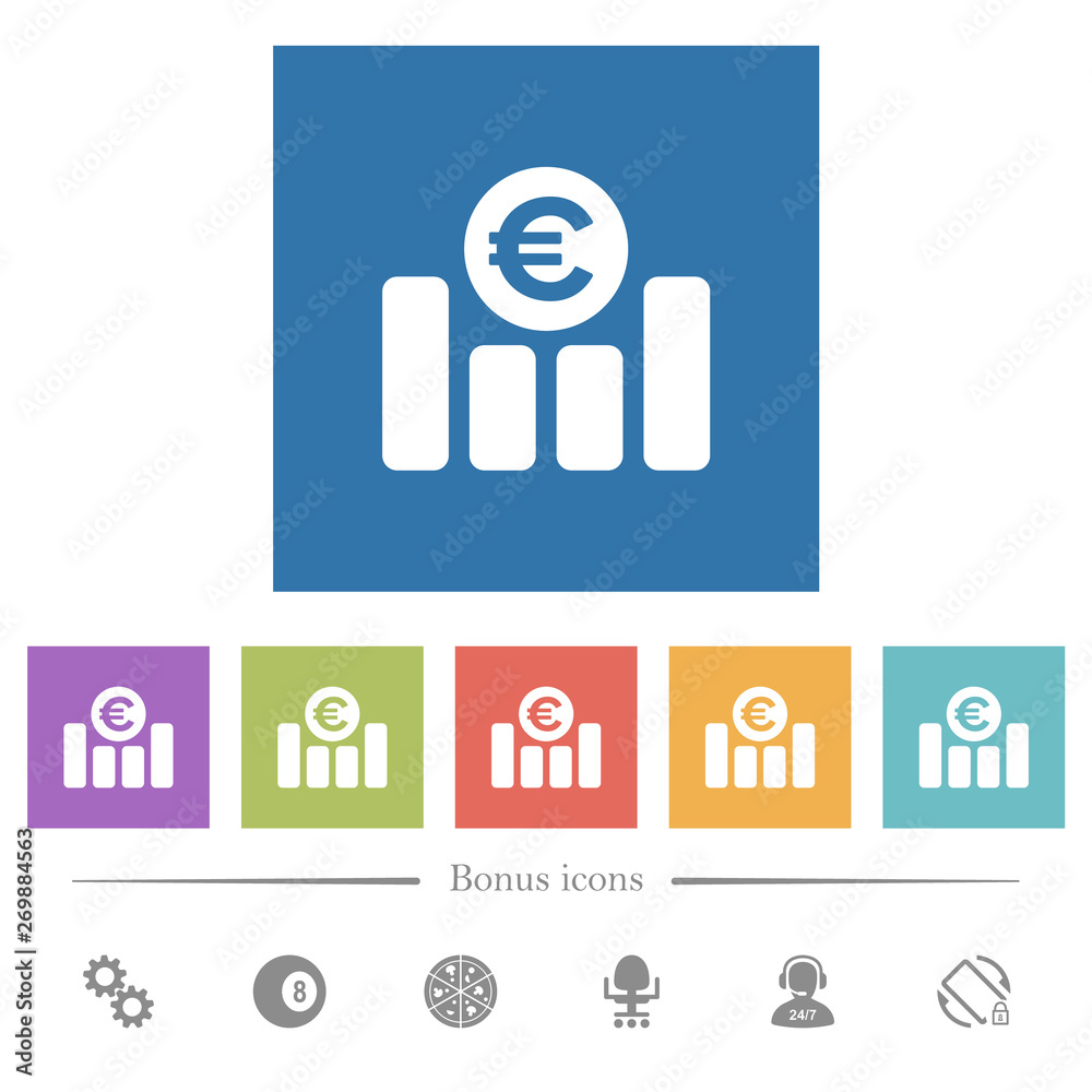 Euro financial graph flat white icons in square backgrounds Euro financial graph flat white icons in square backgrounds