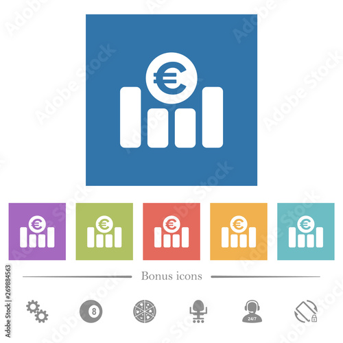 Euro financial graph flat white icons in square backgrounds photo