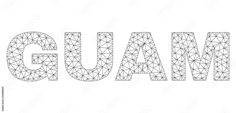 Mesh vector GUAM text. Abstract lines and dots form GUAM black carcass symbols. Linear carcass 2D polygonal mesh in vector format. Mesh vector GUAM text. Abstract lines and dots form GUAM black carcass symbols. Linear carcass 2D polygonal mesh in vector format.