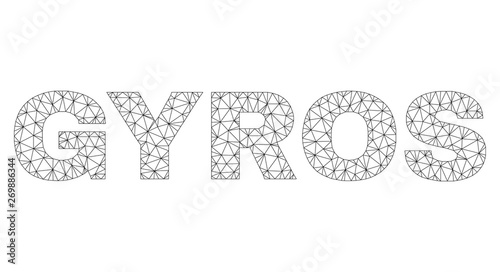 Mesh vector GYROS text. Abstract lines and points are organized into GYROS black carcass symbols. Wire carcass flat triangular network in eps vector format.