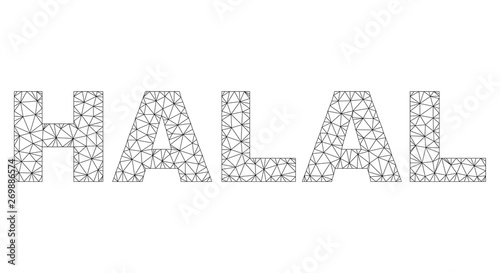 Mesh vector HALAL text. Abstract lines and points are organized into HALAL black carcass symbols. Linear carcass 2D polygonal mesh in eps vector format.