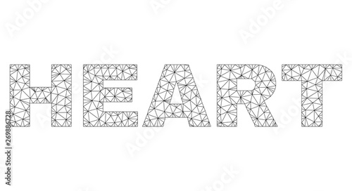 Mesh vector HEART text. Abstract lines and dots form HEART black carcass symbols. Linear carcass flat polygonal mesh in vector format.