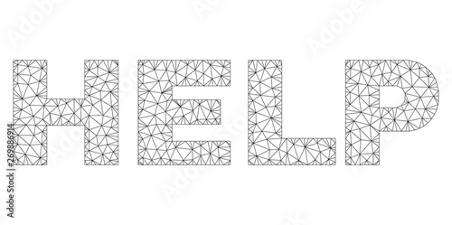 Mesh vector HELP text caption. Abstract lines and dots are organized into HELP black carcass symbols. Linear carcass flat polygonal mesh in eps vector format.