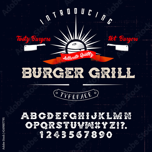 Hand Made Font 'Burger Grill'. Custom handwritten alphabet.