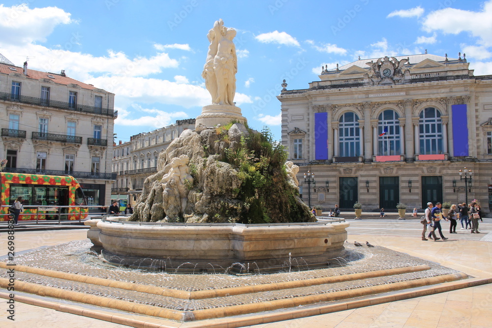 Comedy square in Montpellier, Herault, France - obrazy, fototapety, plakaty 