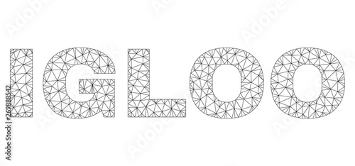 Mesh vector IGLOO text. Abstract lines and dots are organized into IGLOO black carcass symbols. Wire carcass flat polygonal mesh in vector EPS format.