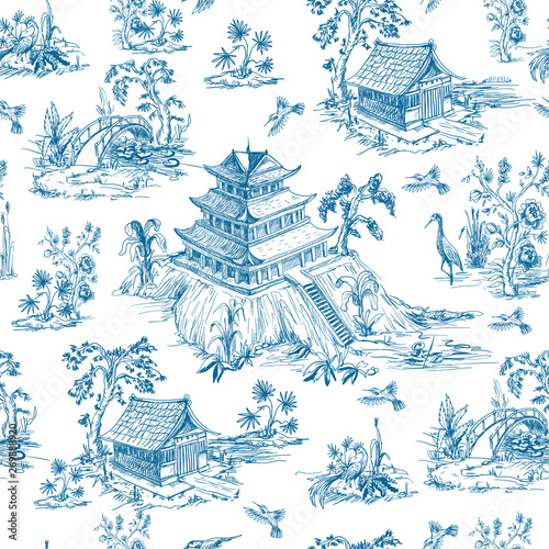 Seamless pattern in chinoiserie style for fabric or interior design.