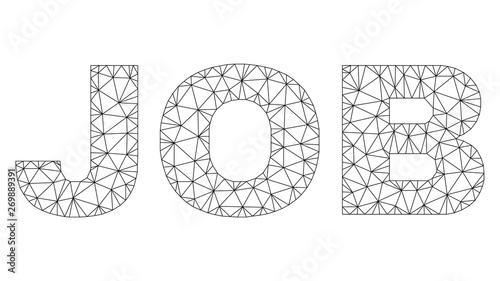 Mesh vector JOB text caption. Abstract lines and spheric points form JOB black carcass symbols. Wire carcass 2D polygonal mesh in eps vector format.
