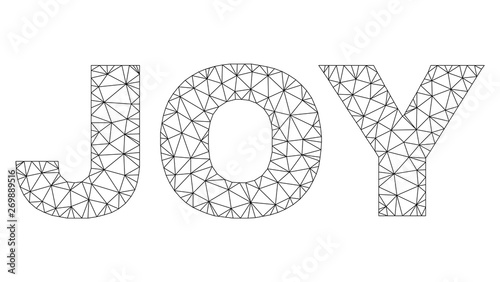 Mesh vector JOY text. Abstract lines and dots form JOY black carcass symbols. Linear carcass flat polygonal mesh in vector EPS format.