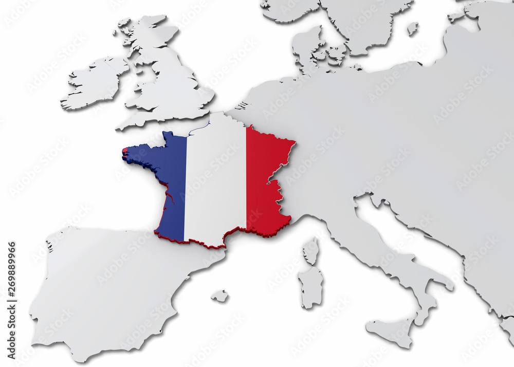 Naklejka premium Franch Map - 3D