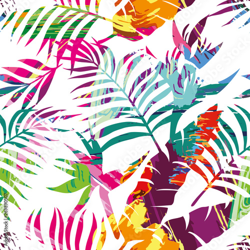 tropical plants silhouette painting brash seamless background