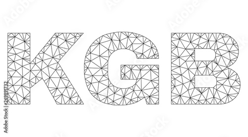 Mesh vector KGB text. Abstract lines and circle dots are organized into KGB black carcass symbols. Wire carcass 2D polygonal mesh in eps vector format. photo