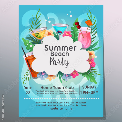 summer beach party sea wave background tropical cocktail