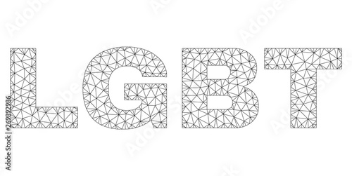 Mesh vector LGBT text. Abstract lines and dots are organized into LGBT black carcass symbols. Linear carcass flat triangular mesh in eps vector format.