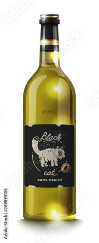 Green bottle of white wine. vector illustration