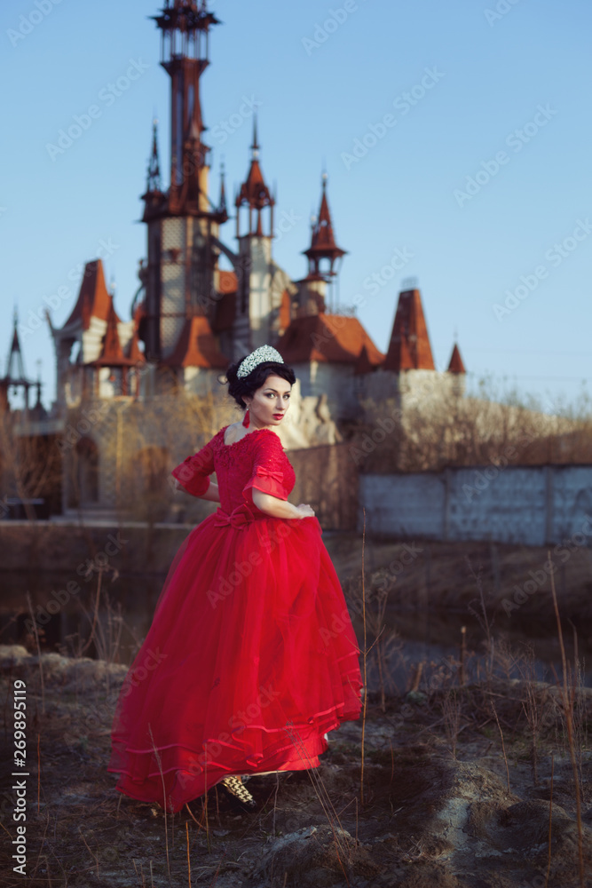 Princess background of an ancient castle, fabulous picture of Victorian style.