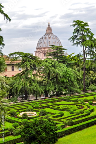 Photography St. Peter's Basilica dome and Vatican gardens, Rome, Italy
