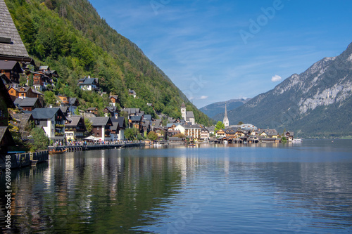 Picturesque small town Hallstadt is Austrian state of Upper Austria, beautiful place surrounded by mountains and lake Dachstein