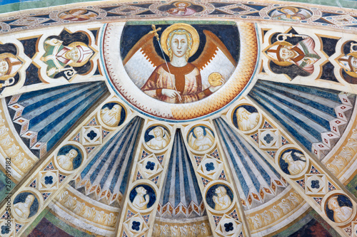 COMO, ITALY - MAY 9, 2015: The fresco from tomp of the main apse of church Basilica di San Abbondio by unknown artist 