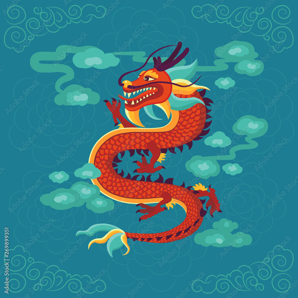 Obraz premium Red Chinese dragon vector illustration.