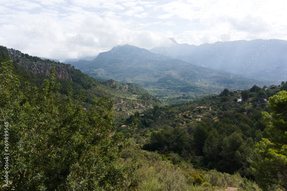 View from a hiking trail between soller and deia in mallorca in spring, may