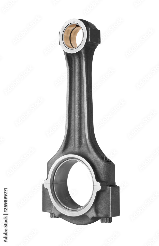 Connecting rod from a car engine isolated on white