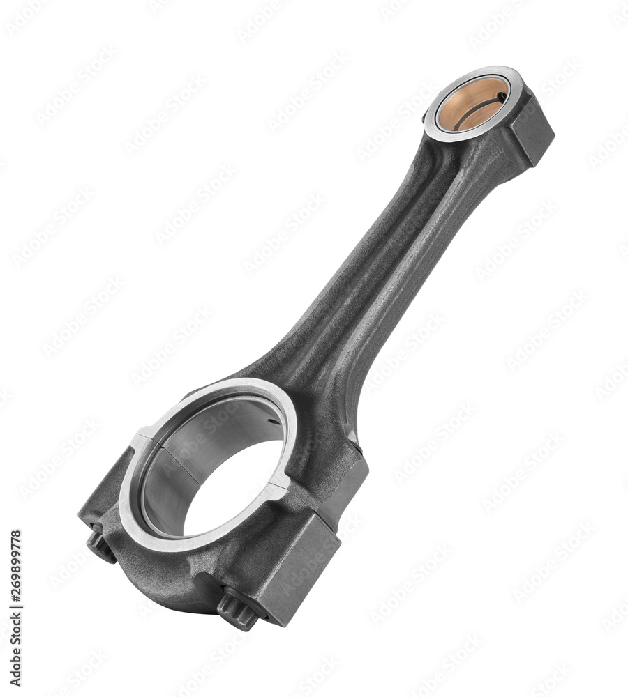 Connecting rod from a car engine isolated on white Connecting rod from a car engine isolated on white