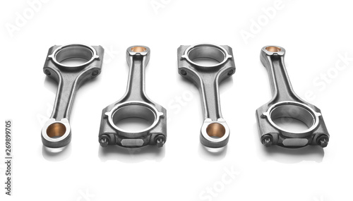 Connecting rod from a car engine isolated on white photo