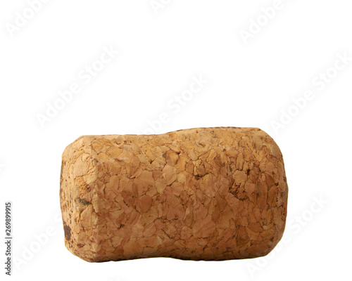 The cork from a wine bottle lying horizontally isolated on white photo